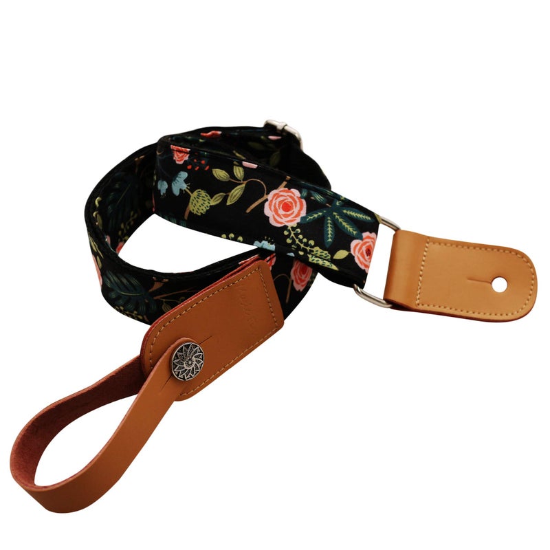 MUSIC FIRST Original Design â€œDark Night Gardenâ€ Soft Muslin & Genuine Leather Ukulele Strap Ukulele Shoulder Strap With a Genuine Leather Strap Locker - Image 5